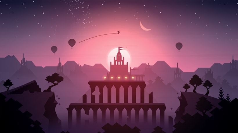 Schermata di Alto's Odyssey: deserto al tramonto con mongolfiere