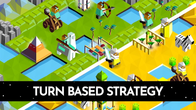 Schermata di The Battle of Polytopia: mappa low-poly a turni
